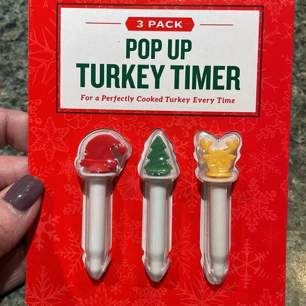 Gourmet Club 3 pack Pop up Turkey Timers with Christmas decorations on top NEW